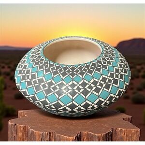 Mata Ortiz Pottery Juana Ledezma Paquime Bowl Geometric Mexican Ceramic Fine Art